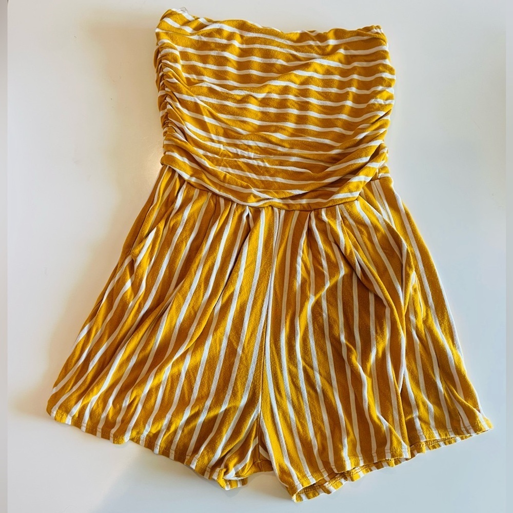 Heart Hips Mustard and White Striped Romper